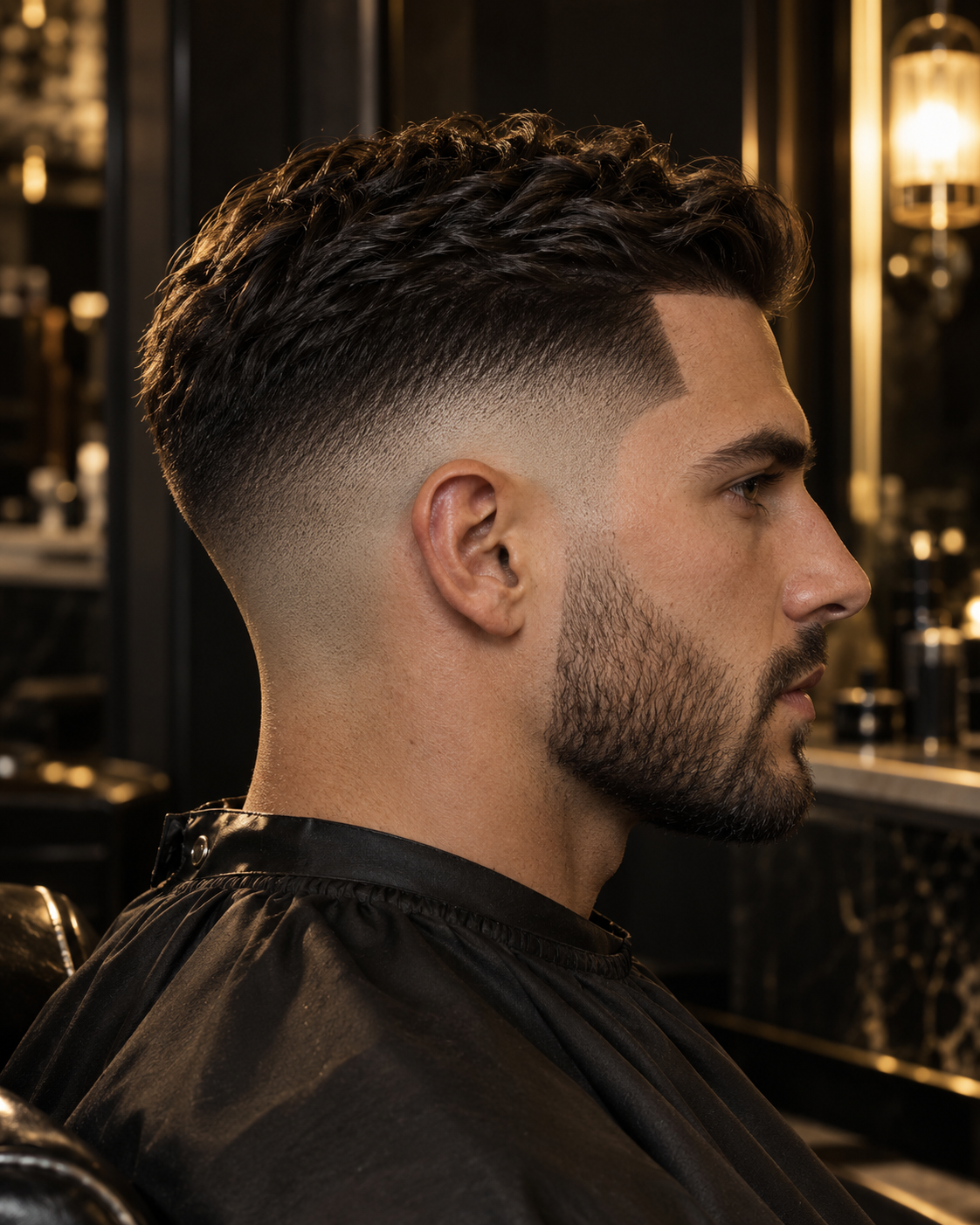 Low skin fade with textured top